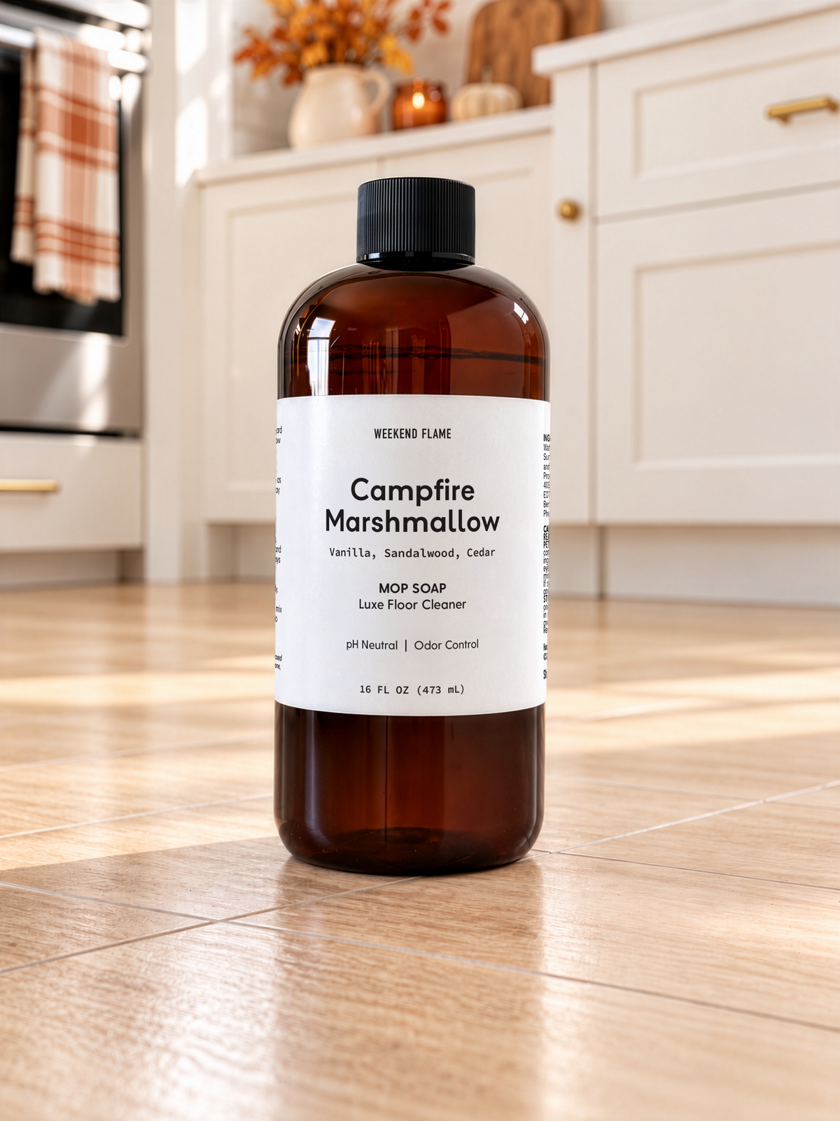 toasted marshmallow scented 16oz mop soap on kitchen floor.