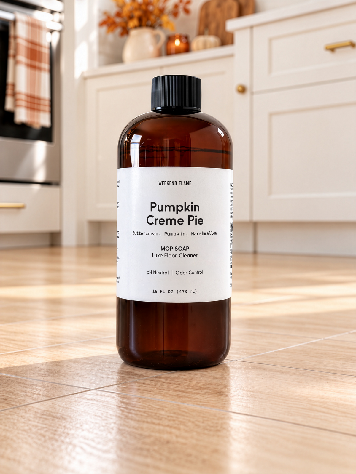 pumpkin scented 16oz mop soap on kitchen floor.