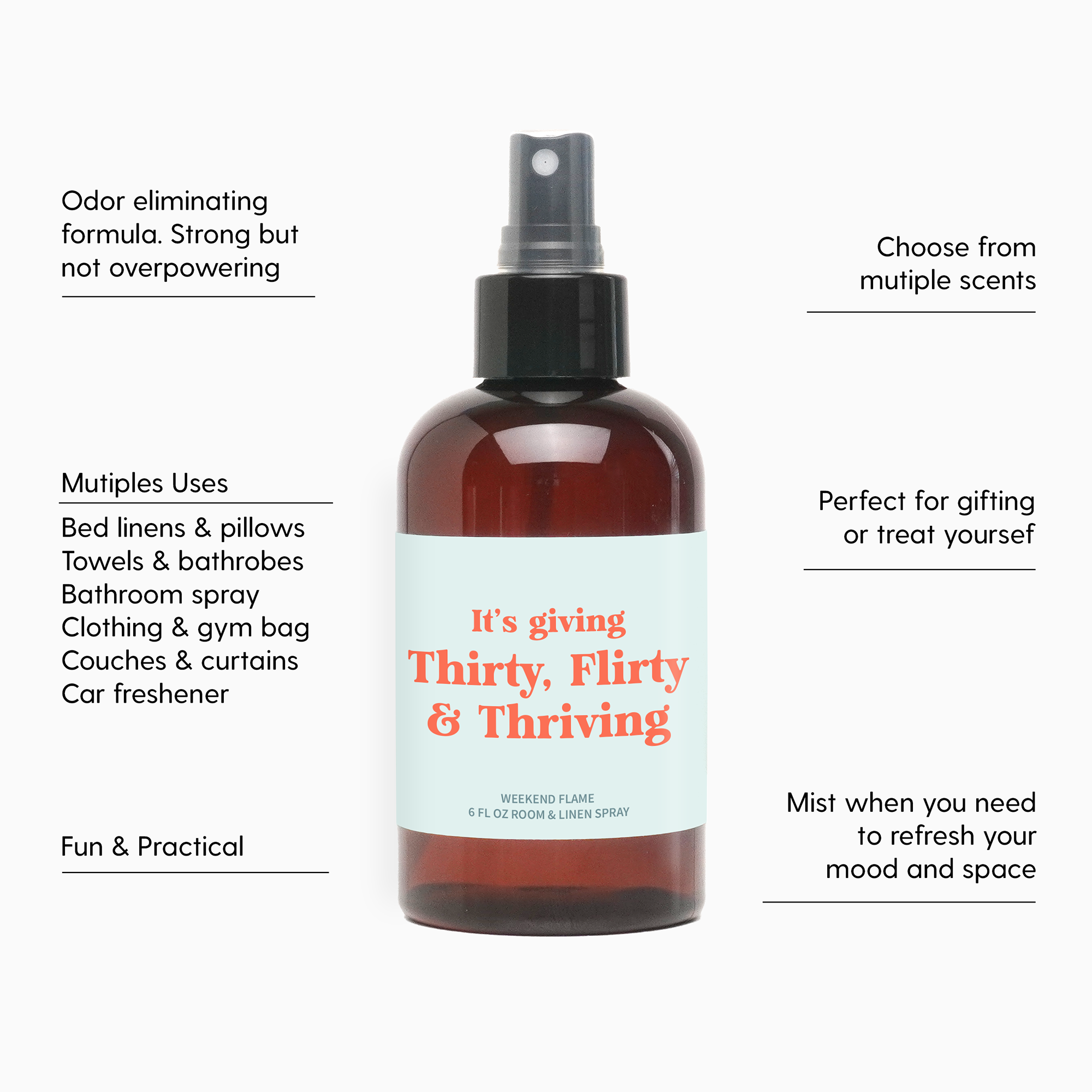 30th Birthday Gift, Thirty Flirty & Thriving, Room & Linen Spray
