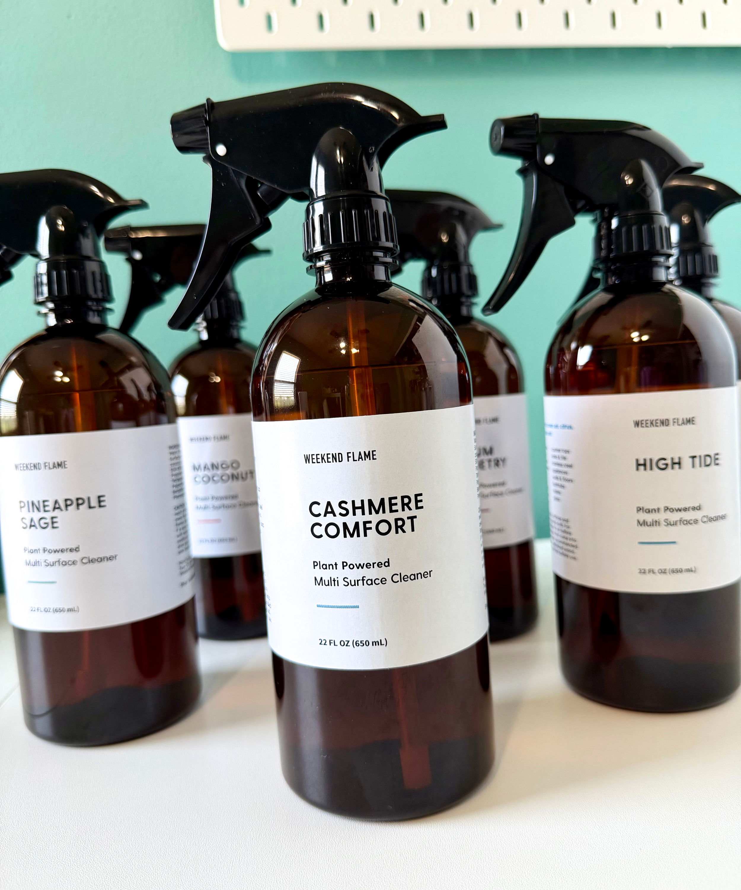 Luxury plant powered multi surface cleaner in a premium reusable spray bottle for kitchens, bathrooms, countertops, glass, and stainless steel.